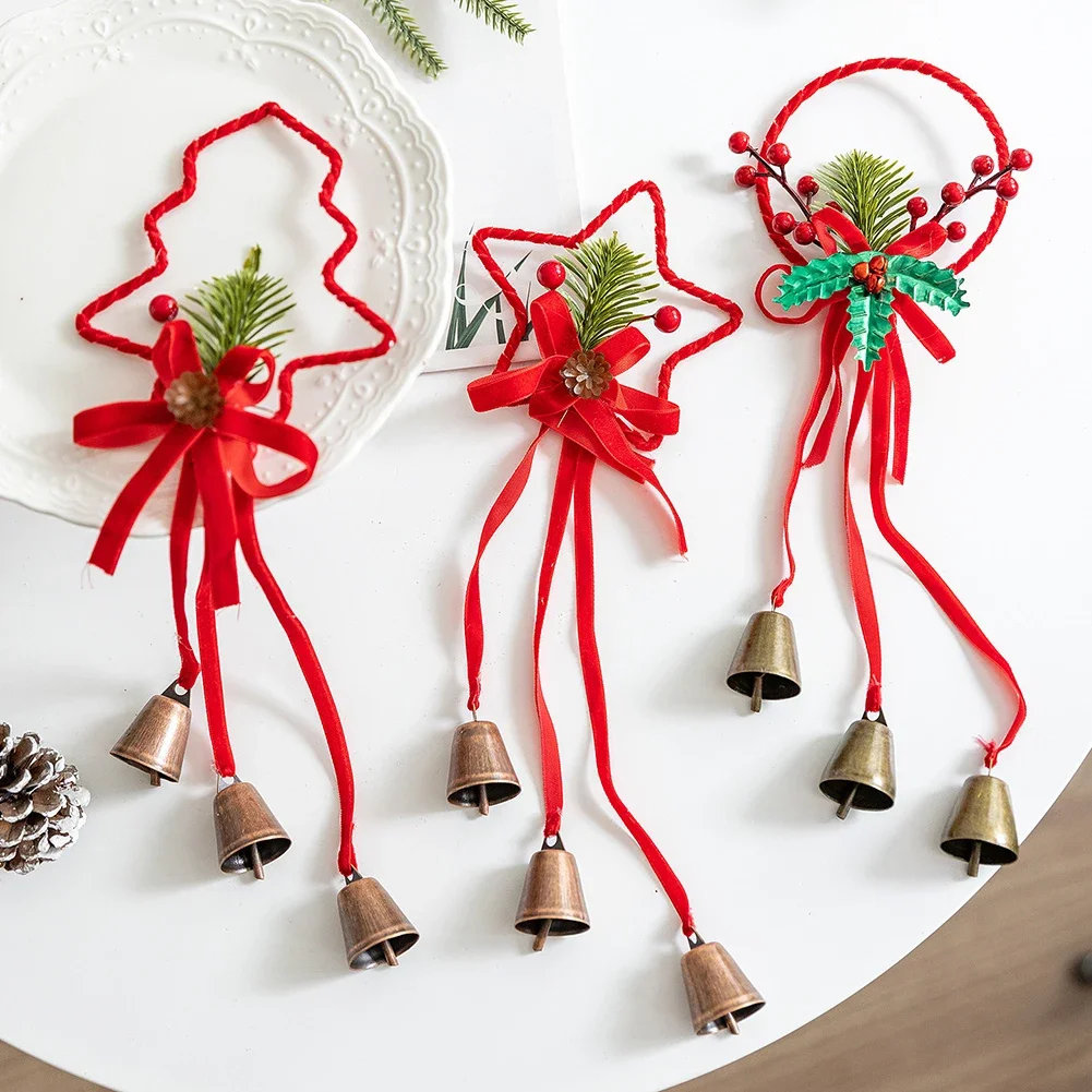 

Рождественские дверные вешалки-колокольчики в античном стиле с звездным бантом и колокольчиками для дверей елки и украшения автомобиля. Набор из 3 шт.