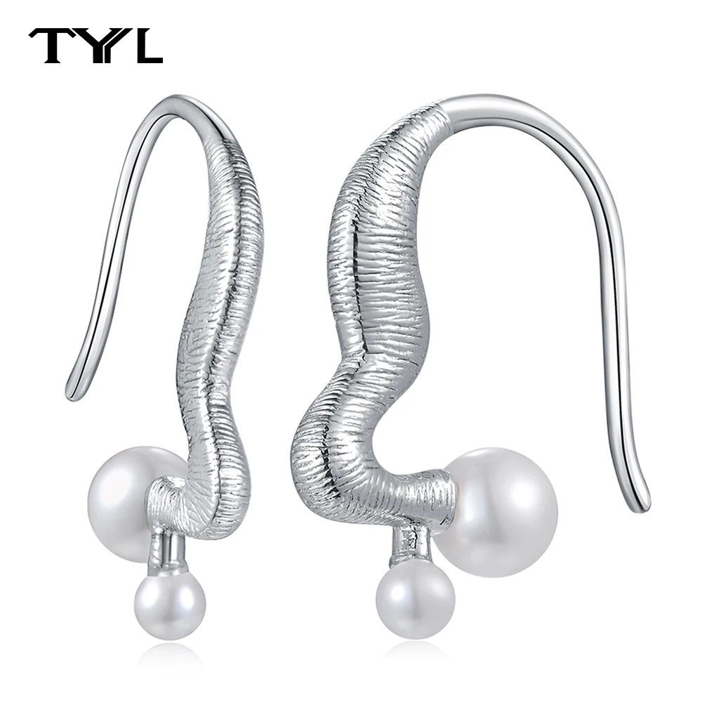 

TYYL Elegant Silver Color Shell Pearl Earrings for Women Girl Cocktail Party Fashion Jewelry Long Wire Ear Hook Accessories Gift