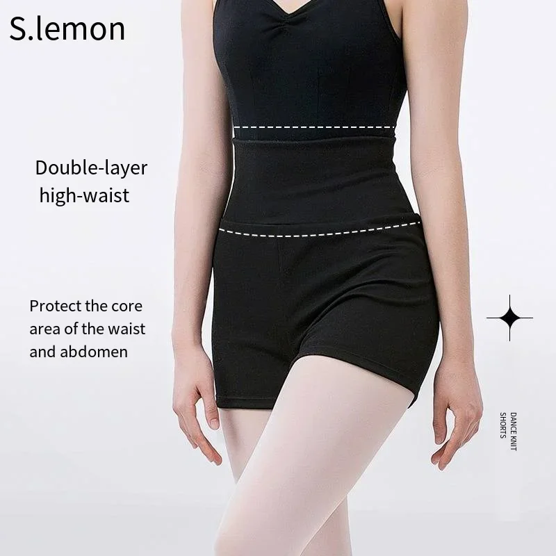 S.lemon New Women Ballet Dance Shorts High Waist Slim Fit Black Boxer Pants for Adult Gymnastics