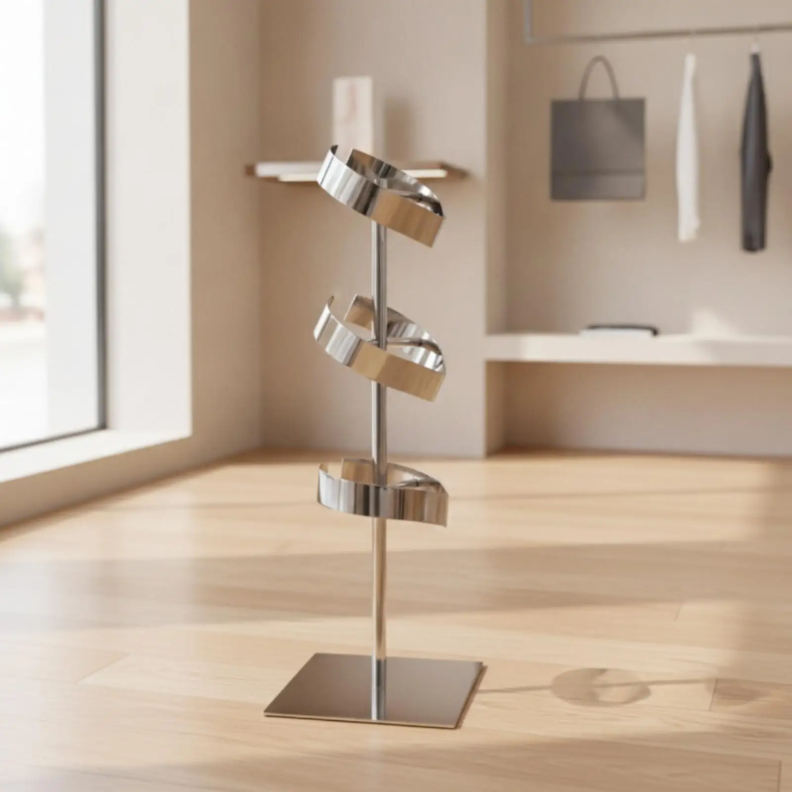 Stainless Steel Display Stand for Retail Showcase Freestanding Shirt Rack Silver Mirror Finish Apparel Merchandising Display