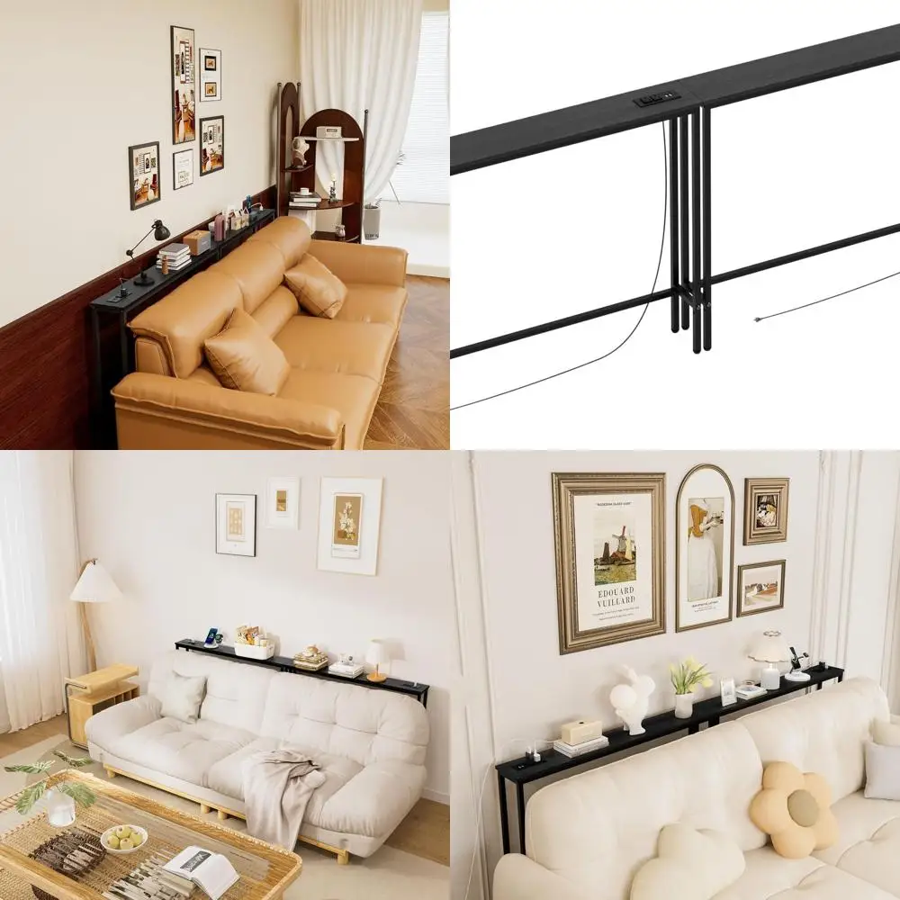 

Rustic Brown 78.7 Dual Console Tables with Outlet, Charging Station, for Living Room & Entryway