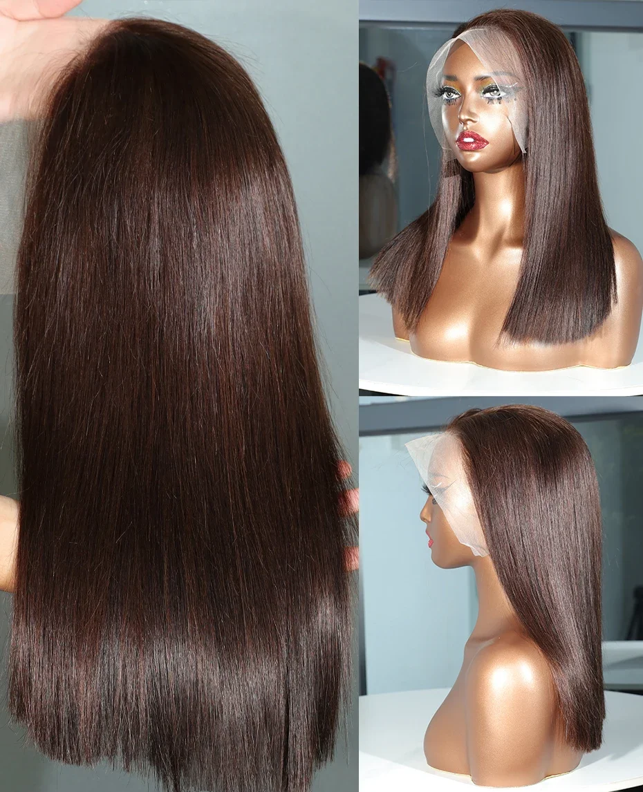 

Шоколадно-коричневые парики из натуральных волос с кружевной передней частью 13x6, идеально прямые, с предварительно выкнутой линией роста волос, коричневый парик 13x4, плотность 180, для женщин