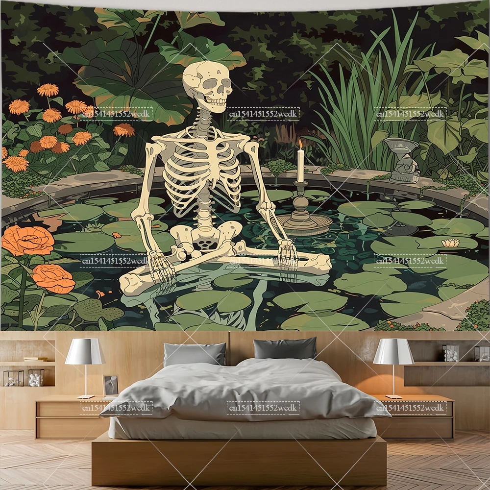 

Floral Yoga Skeleton Tapestry tea Skull Tapestrys Aesthetic Room DecorationFlowers Plants Landscape Tapestries Wall Art Posters