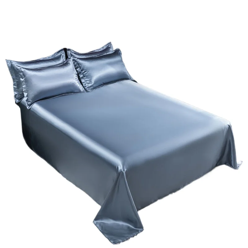 

3Pcs/Lot 1Pcs Bed Sheet + 2Pcs Pillow Covers Two-sided Satin Rayon Flat Set Couple Summer Luxury Bedsheet Single Double Size