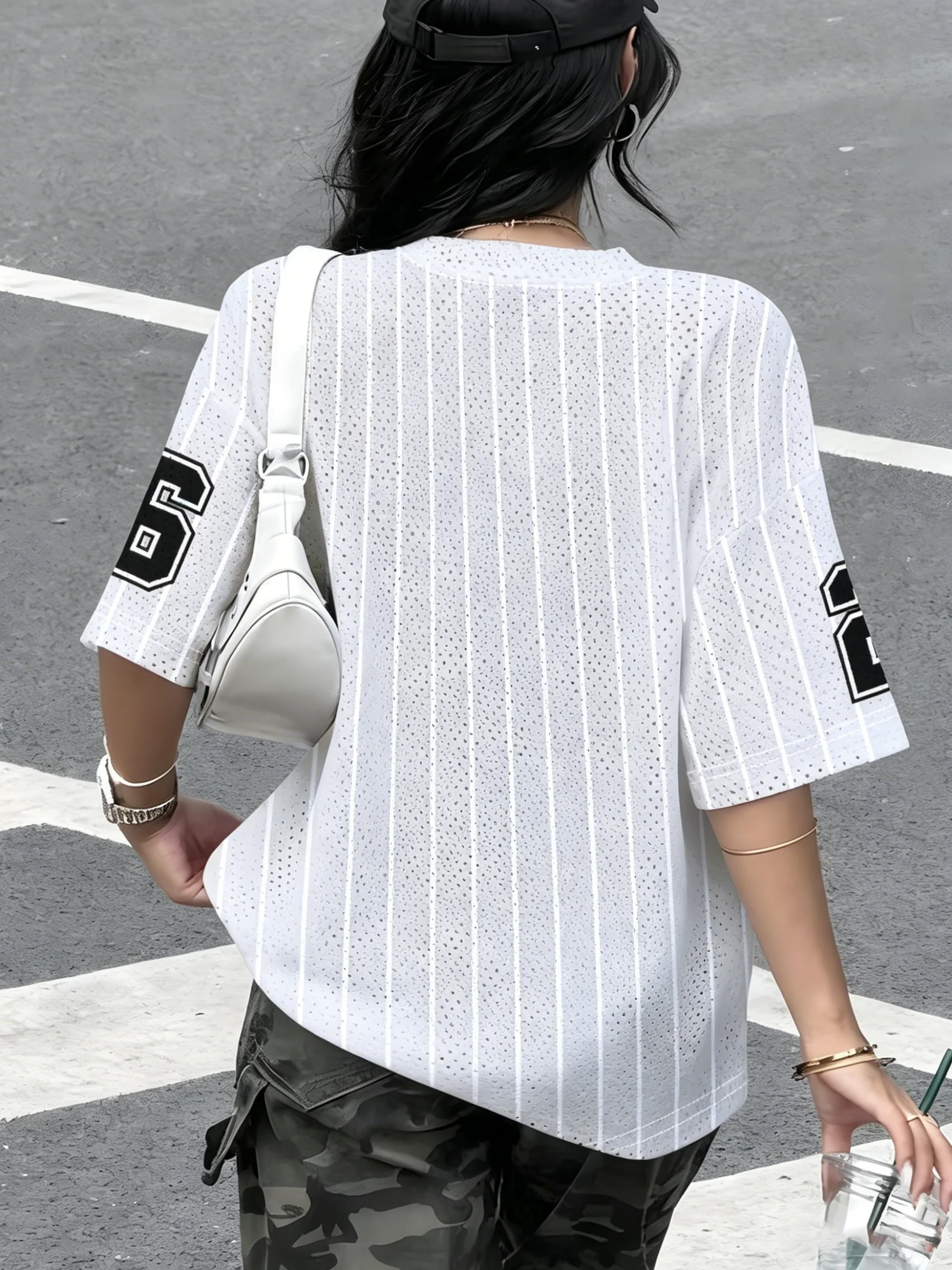 Summer New Los Angeles No.26 Print T-Shirt For Women V-Neck Short Sleeve Sports Tees Football Jersey Y2K Loose Oversized Tops