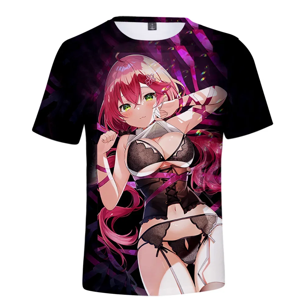 Hololive Vtuber Amane Kanata Round Neck Short Sleeved T-shirt, Anime T-shirt for Men and Women, Harajuku Streetwear