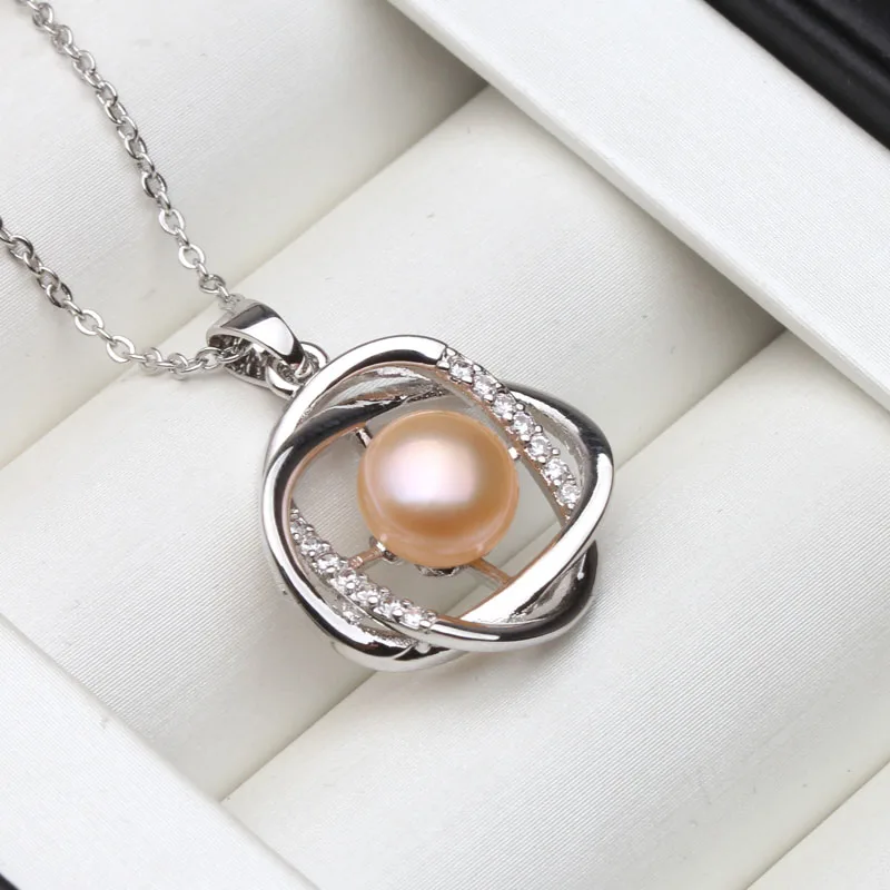 Wedding Black Natural Freshwater Pearl Pendant,Real 925 Sterling Silver Pearl Pendant Wife Mother Anniversary Gift White Pink