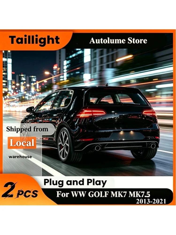 Verbesserte Voll-LED-Rückleuchten (Paar) für VW Golf MK7 MK7.5 Schrägheck 2013 bis 2021, sequentiell fließendes Blinkerdesign, lichtbeständige transparente Linse, stabiler 12V-Niedrigstromverbrauch,
