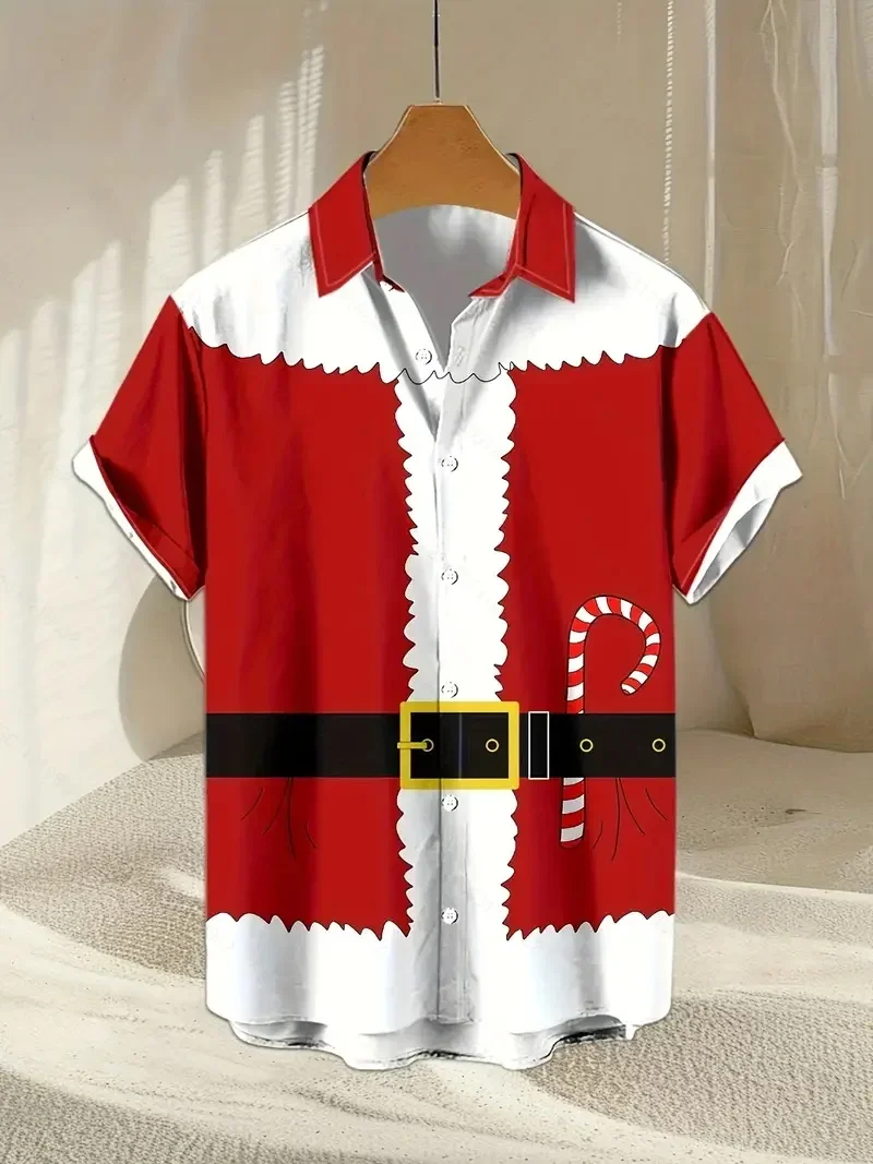 Summer Button Vacation Shirts 3D Print Christmas Themed Santa Claus Graphic Beach shirts Men's Short Sleeve Lapel Hawaiian Shirt