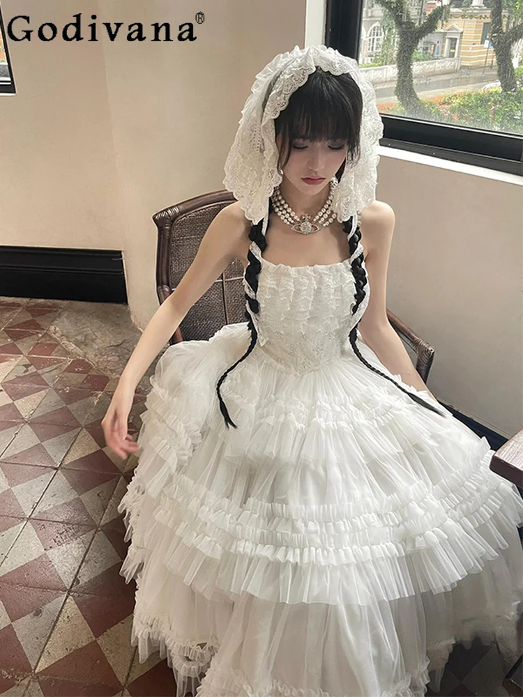 

Elegant Lady Japanese Original Lolita White Evening Dress Banquet Bar Mitzvah Senior Sense Sweet Girl Jsk Lace Princess Dress