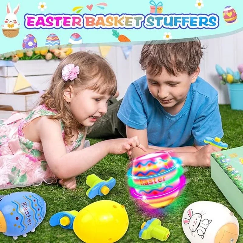 Easter Egg Light Up Spinning Finger Lights Spinning Top Easter Basket Stuffers Toy Glow in the Dark Easter Toys Easter Eggs