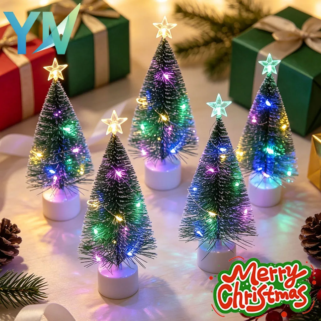 1-20PCS Mini Christmas Tree LED Artificial Pine Bottle Brush Tabletop Xmas Decoration for Indoor Home Party Celebration Display