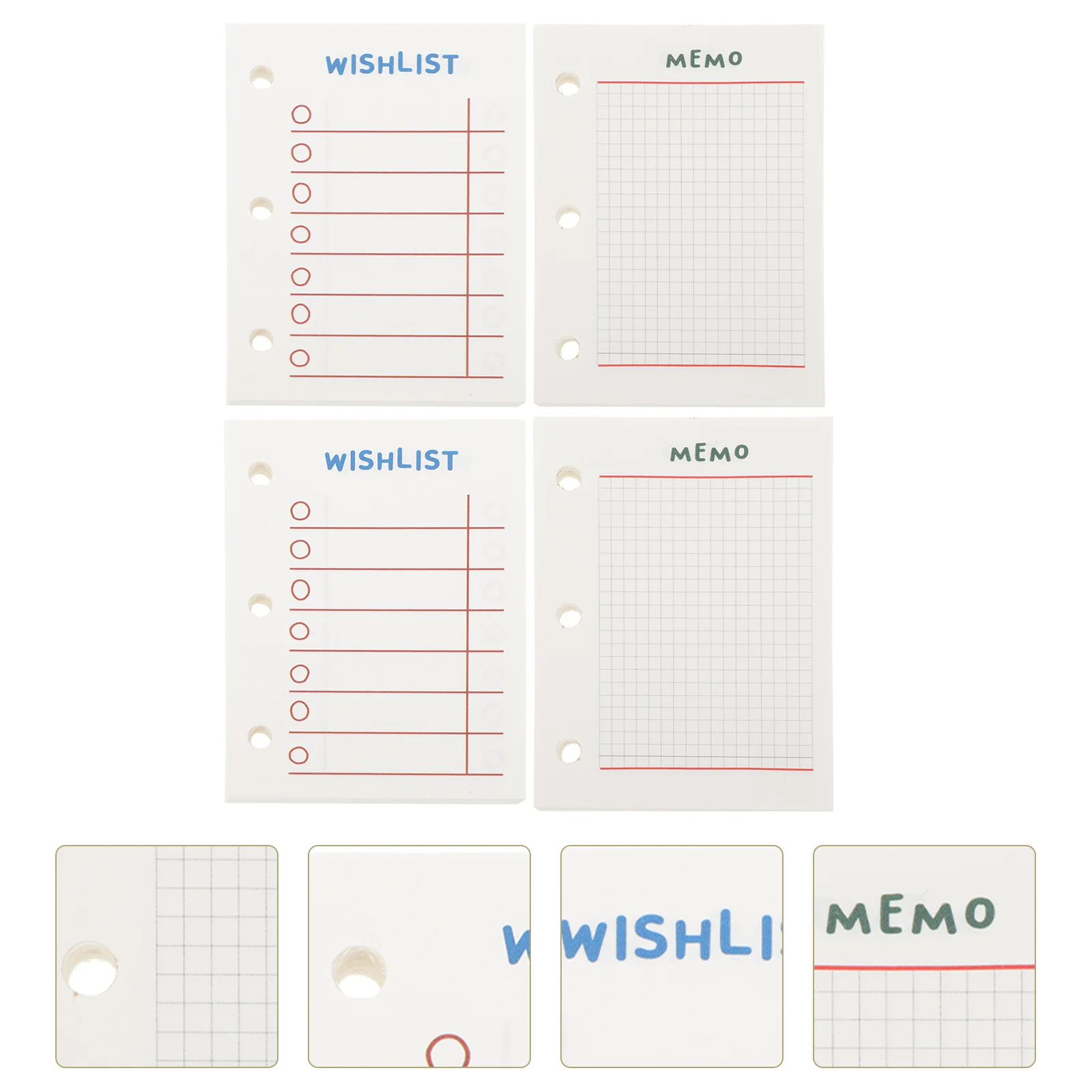 

4pcs Mini Loose Leaf Papers For Spiral Notebooks Thick 3-Hole Punched Refill Sheets, Smooth Writing Paper For School Office