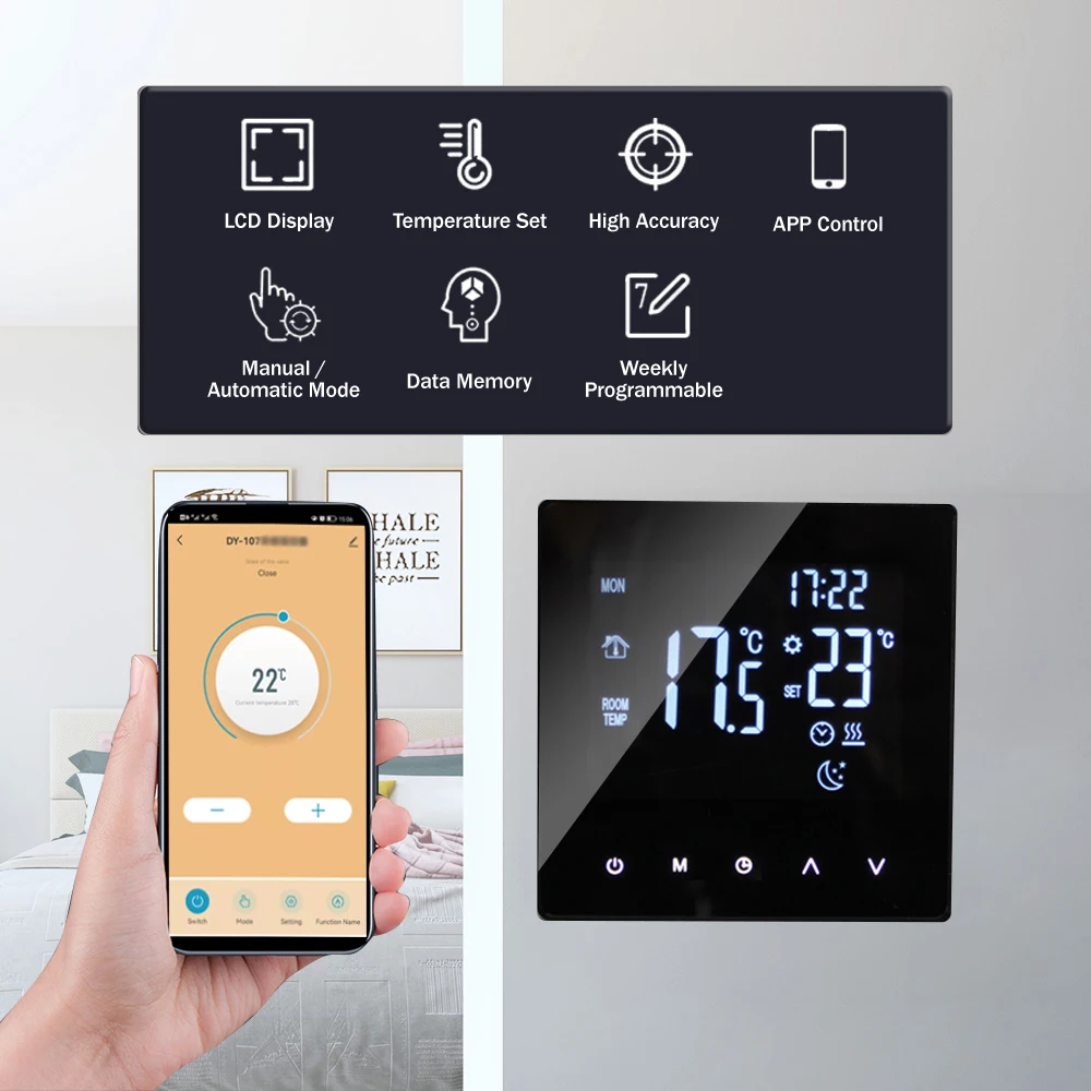 WiFi Smart Thermostat Temperature Controller LCD Touch Screen Week Programmable App Control Underfloor Heating Thermostats