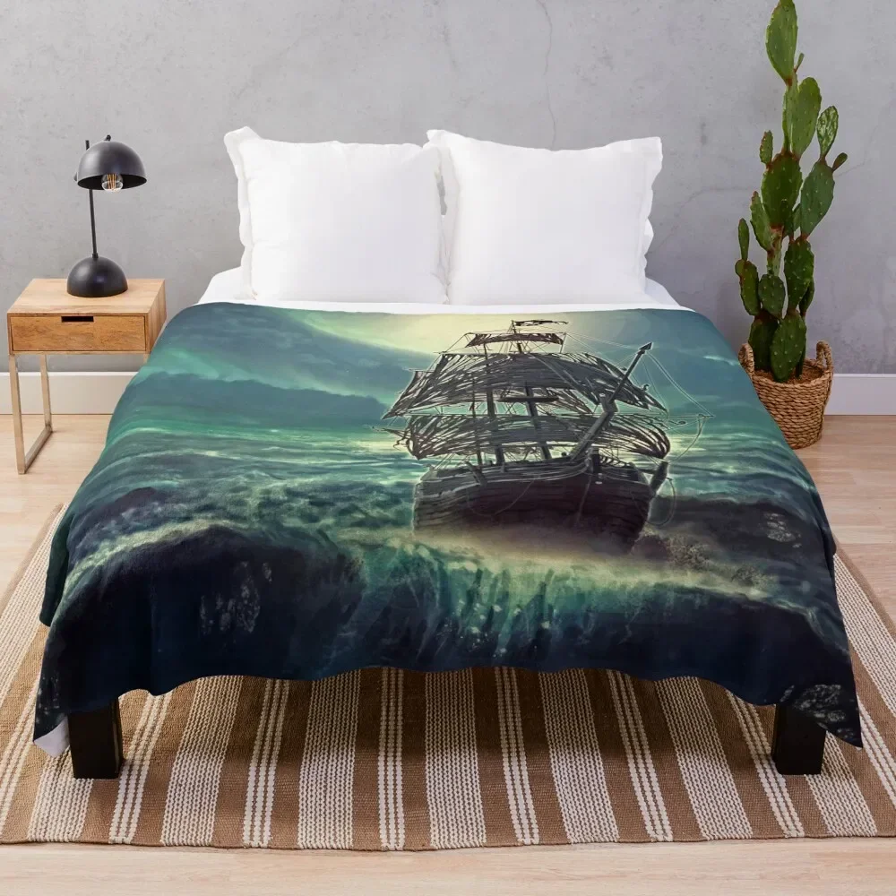 

Ghost Pirate Ship at Night Throw Blanket Decorative Sofa Flannel Fabric Blankets