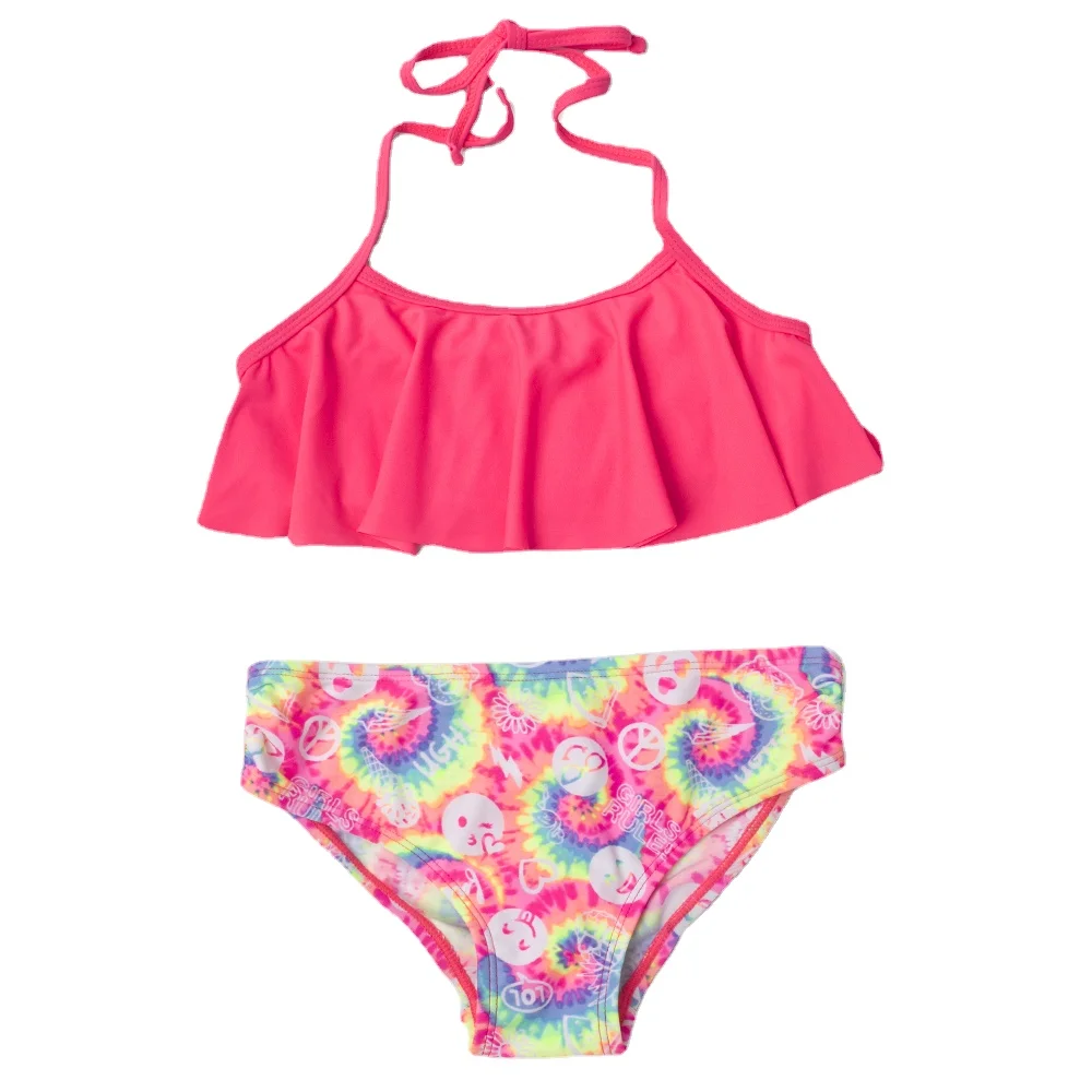 

Девушки Разделение бикини с оборками; Детская одежда для плавания купальник с принтом для малышей, ванный комплект, детский купальный костюм для маленьких девочек танкини, детская пляжная одежда