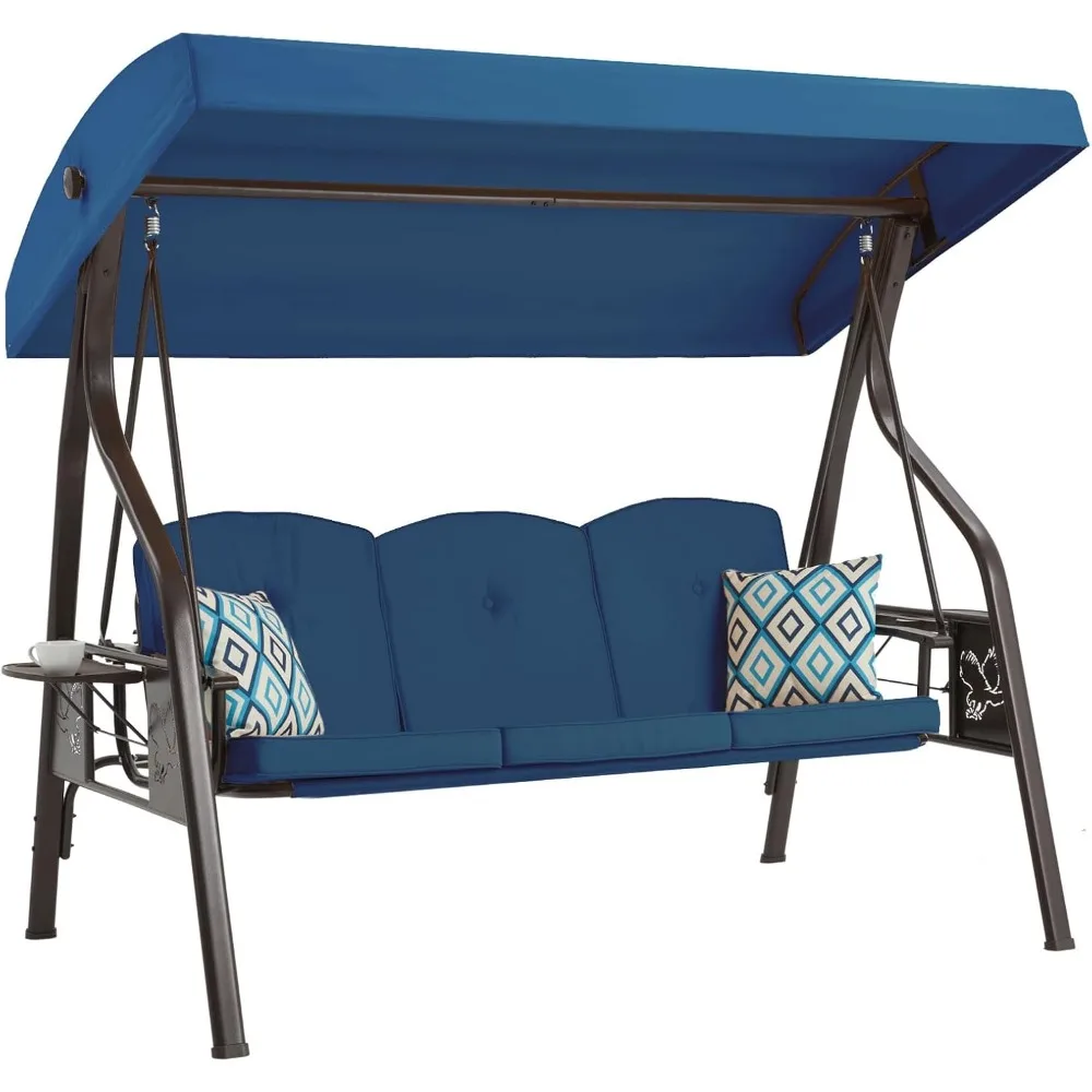 

3-Seat Outdoor Swing with Canopy and Stand, Convertible Porch Swing Bed and Chair for Adults with Extra Pillow