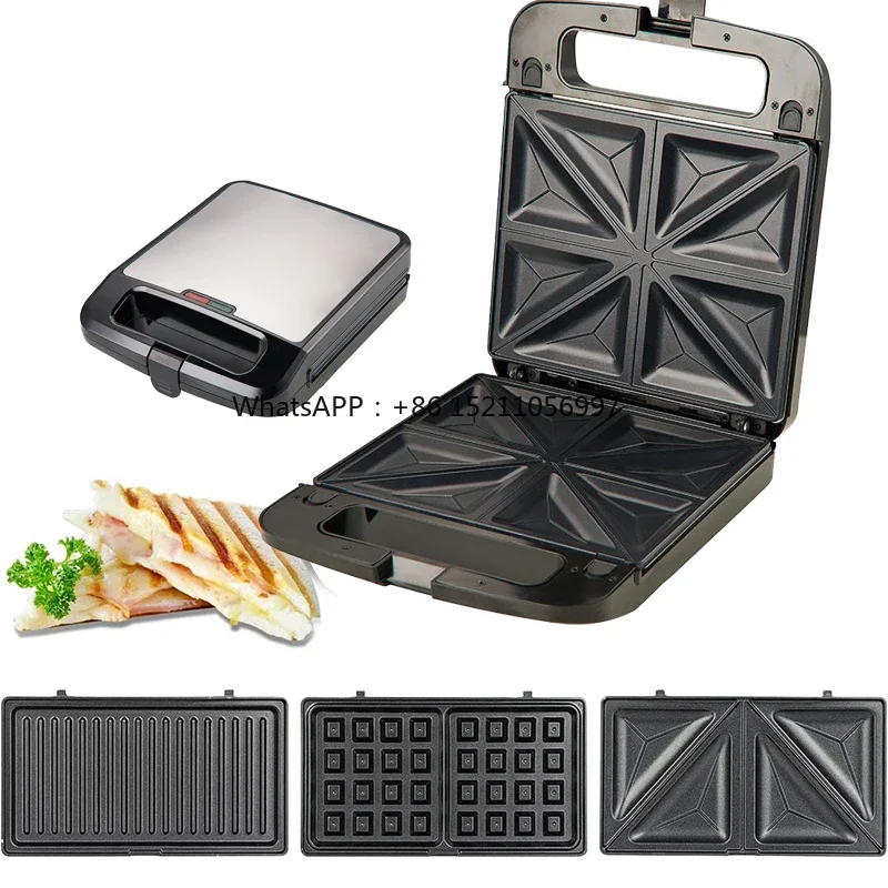 Breakfast Dessert Machine Grill Sandwich Maker 4 Slices Non-stick Detachable Plate 3 in 1 Toast Cake Oven