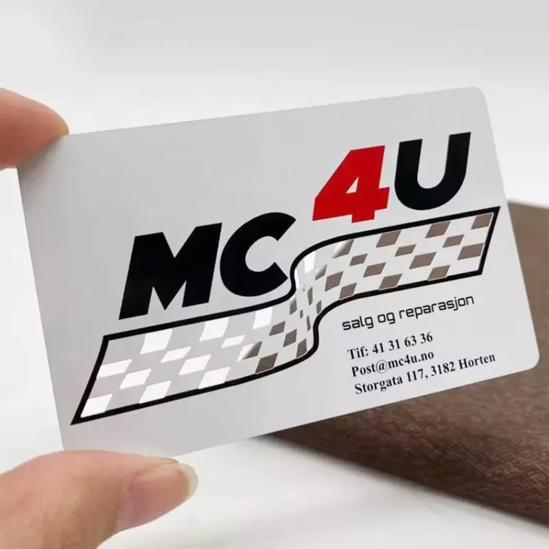 

Custom Design Electroplate Hollowed Out Matte White Metal Business Card Laser Engraving Business Gift Blank Metal Card
