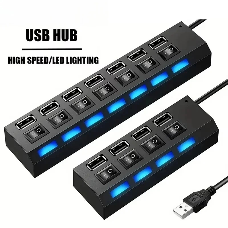 USB Hub High Speed 4/7 Port USB Splitter Power Adapter Multi Port Multiple Expander independent switch For PC Laptop Computers image 2
