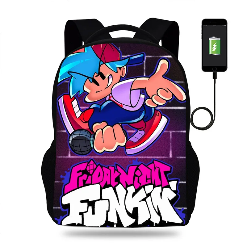 New Friday Night Funkin Backpack Boys Girls School Bag Teenager USB Charging Daily Travel Backpack Student Schoolbags Mochila