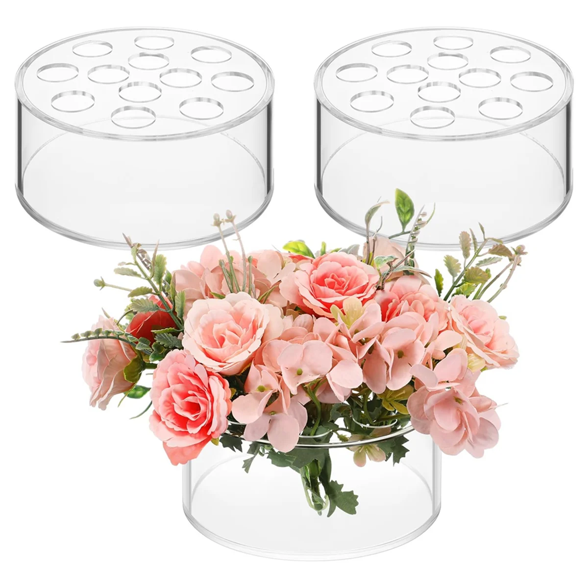 3 Pcs Acrylic Floral Centerpiece for Dining Table Decorations Wedding Round Flower Vase 12 Holes Centerpiece Vases