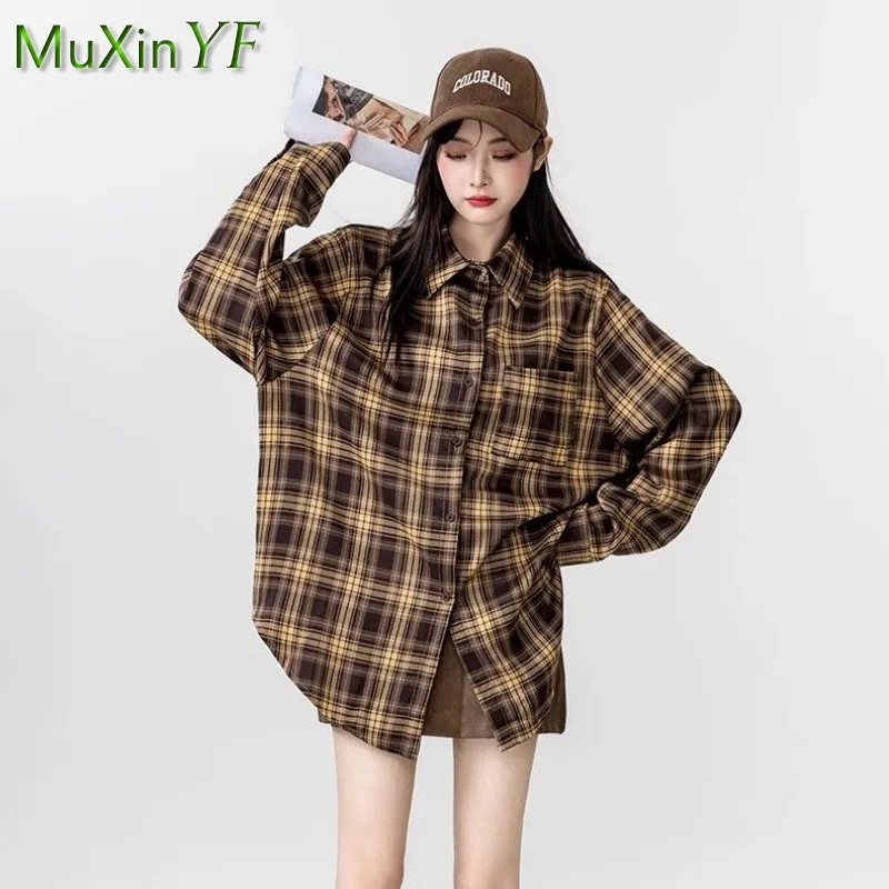 Women\'s 2024 Autumn New Vintage Plaid Shirt+Sling Skirt Two-piece Suit Korean Elegant Casual Cardigan+sexy Dress Matching Set