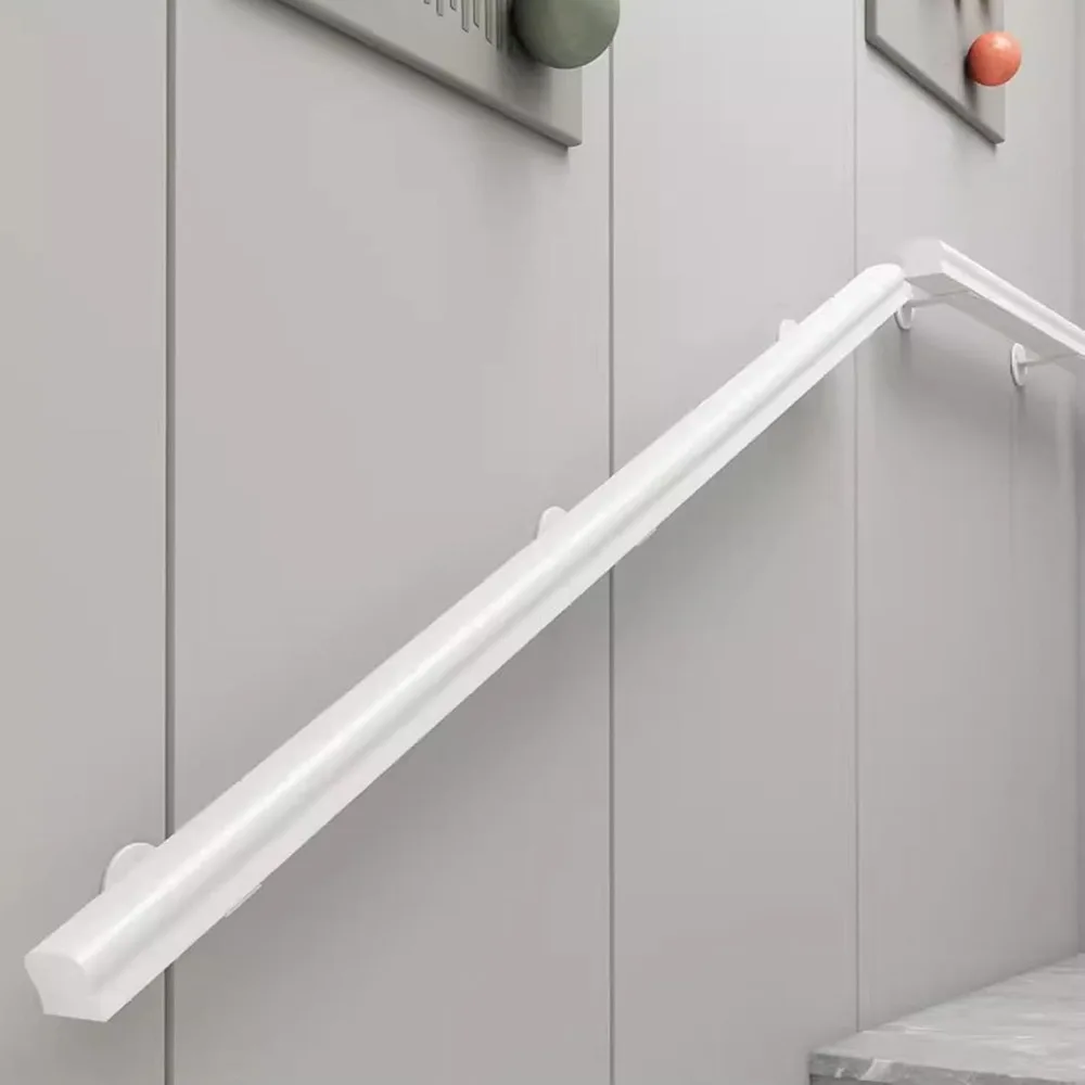 Wood Handrails for Indoor Stairs White, 3ft/4ft/5ft/6ft/8ft/10ft/12ft/18ft/20ft Modern Stair Handrail Grab Bar Kit, Wall Mount