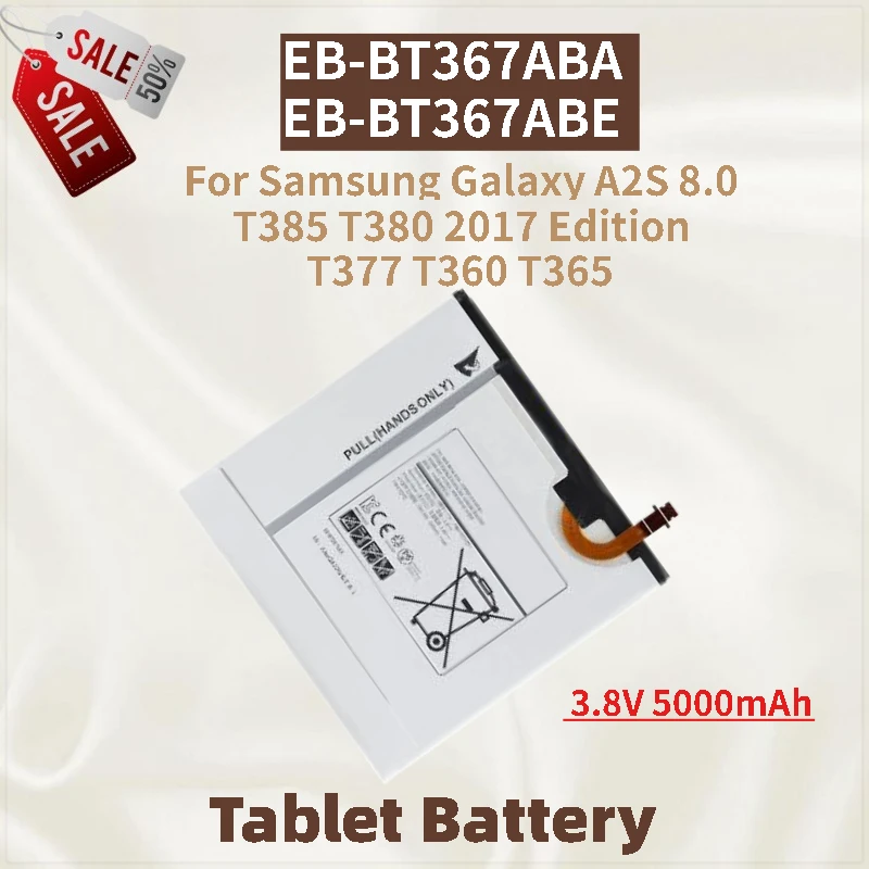 

High Capacity Tablet Battery 3.8V 5000mAh EB-BT367ABE EB-BT367ABA For Samsung Galaxy A2S 8.0 T380 T377 T365 T385 2017 Edition