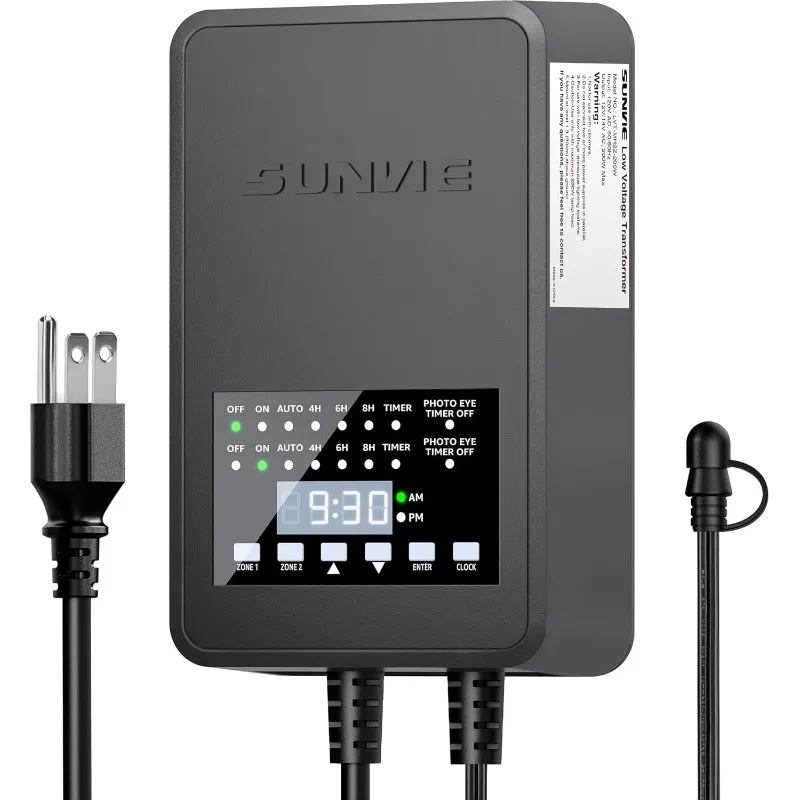 SUNVIE 300W Low Voltage Landscape Transformer with 2 Independent Control Output Landscape Lighting Transformer with Timer