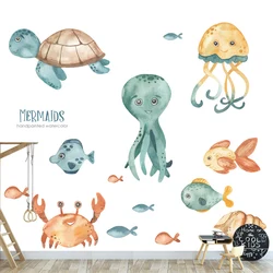 Cartoon Hand-painted Wall Stickers Sea Turtle Fish for Kids Room Nursery Kindergarten Decor Removable Decal Bathroom PVC Posters