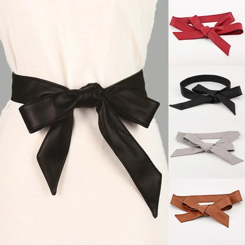 

Bowknot PU Leather Waistband Belts for Women Corset Cummerbunds Strap Belts Girls High Waist Slimming Girdle Belt Ties Bow Bands