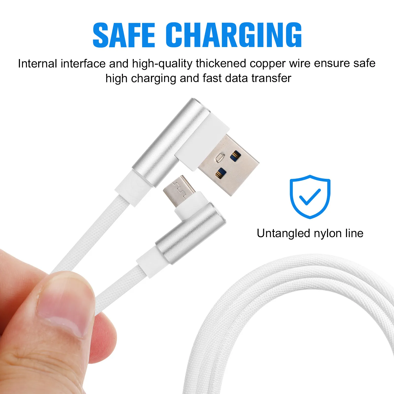 1M Degree Micro USB Cable Reinforced Copper Core Fast Charge Sync Safe High Power Delivery White Charging