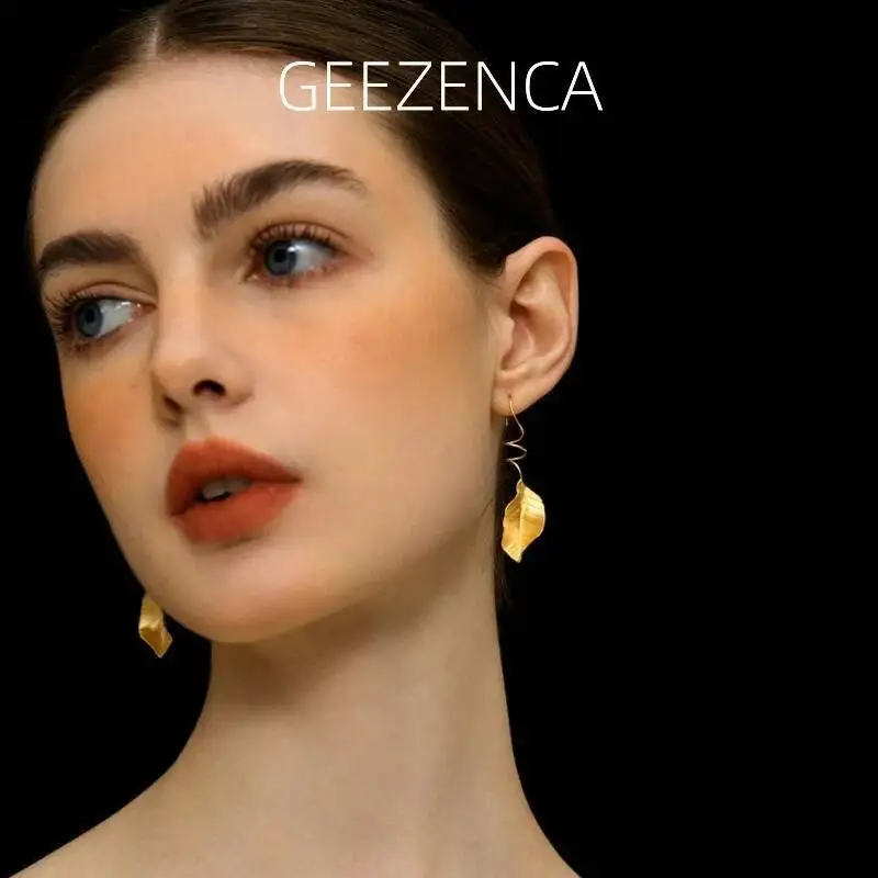 

GEEZENCA 925 Sterling Silver 3D Leaf Dangle Earrings For Women Creative Chic Artistic Plant Drop Earring 2024 New Party Gift