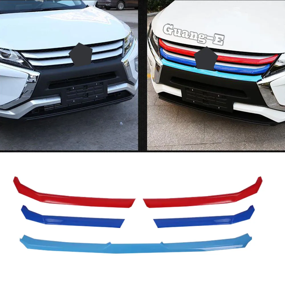 

For Mitsubishi Eclipse Cross 2017 2018 2019 2020 2021 Car Body Protection Detector Tricolor Trim Front Up Grid Grill Panel