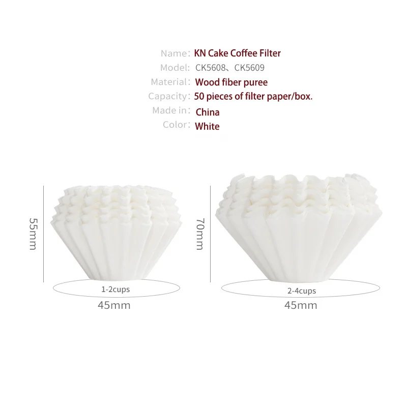 50 Pcs/box Coffee Filter Cake Type Hand Brew Origami Filter Cup Drip Filter Bleached Coffee Filter Coffee Hand Brew Accessories