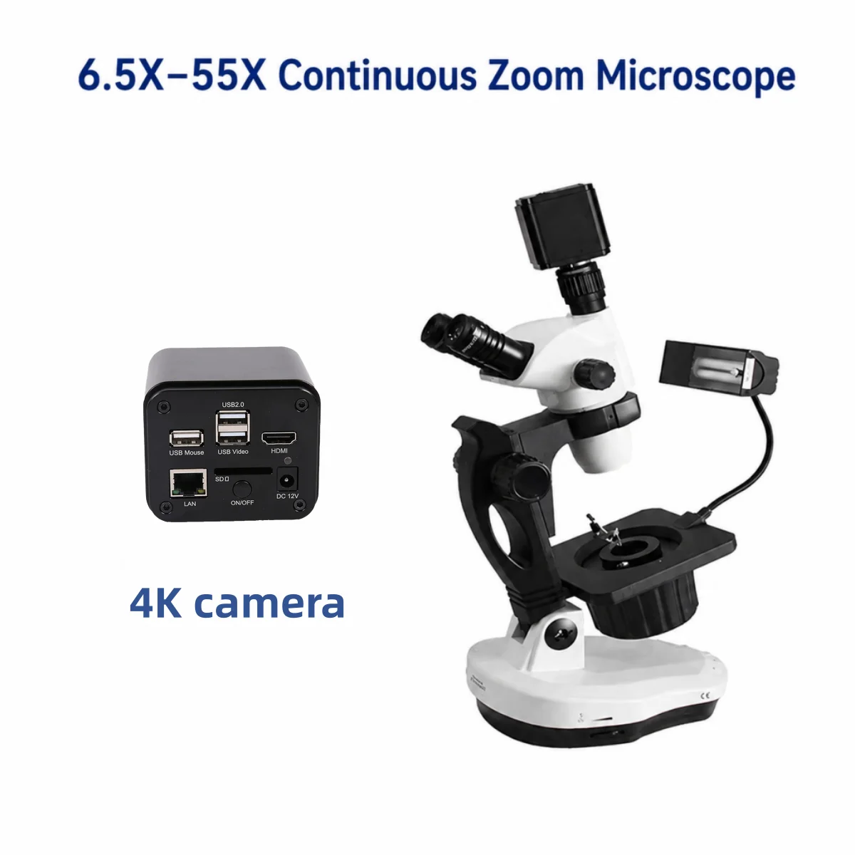 4K UHD Gem Testing Gemology Darkfield USB Camera Trinocular Ellipse Base 360 Rotatable Gemology Microscope Jewelry Microscope