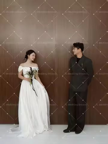 TL Korean Evening Party Dresses Customized Off the Shoulder Satin Wedding Snap Dress Elegant Sleeveless Corset Prom Dress