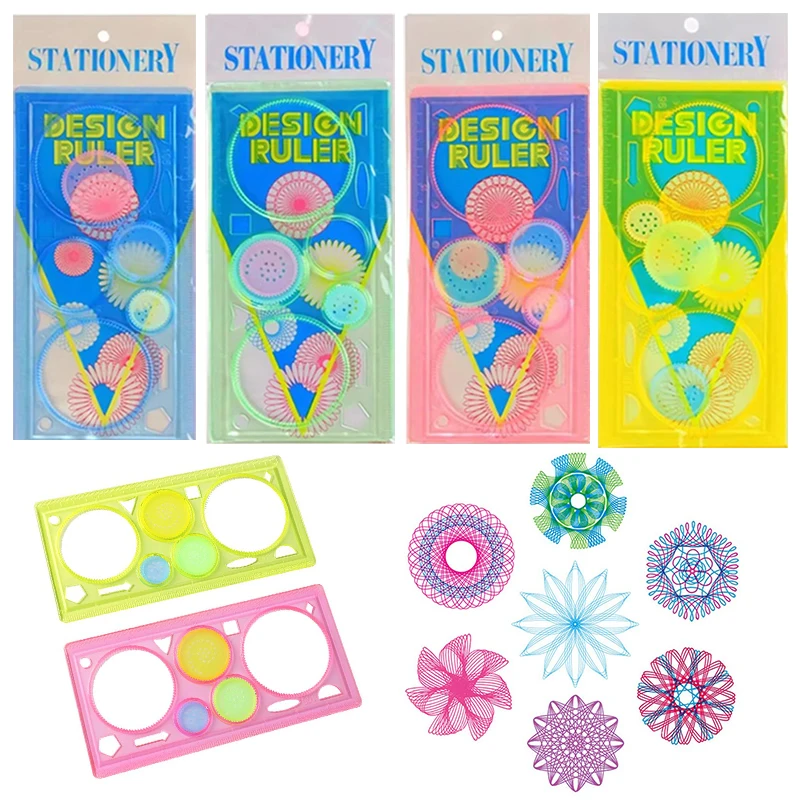 1PC Spirograph Ruler Graffiti Tool Creative Painting Template Blue Green Pink Yellow Available Reusable Craft Art Stationery ZYF