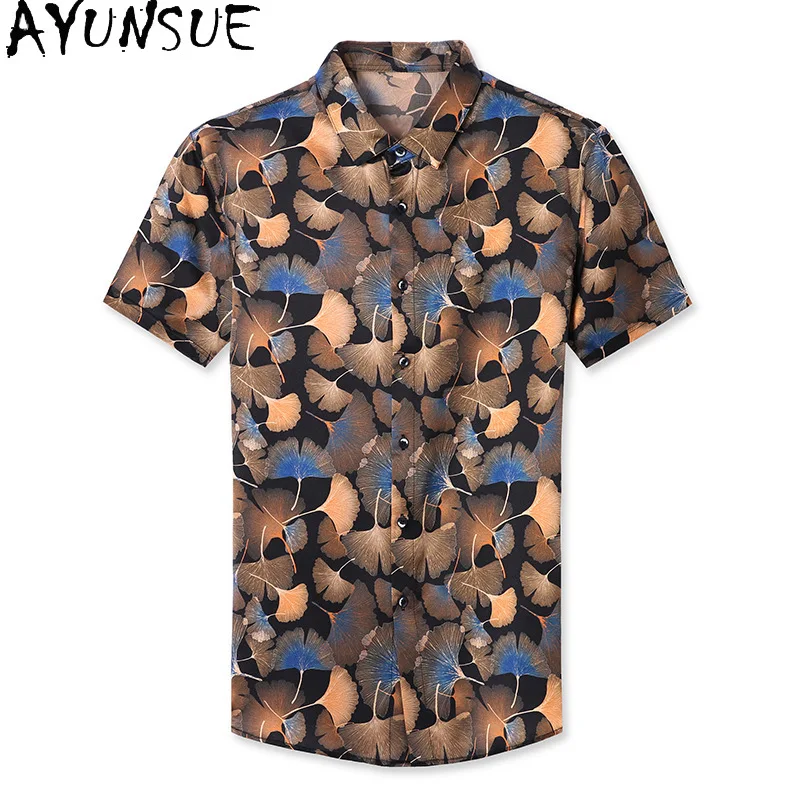 AYUNSUE 92.4% Real Mulberry Silk Summer Shirts for Man Clothing Breathable Short Sleeve Shirt Korean Fashion Men's Shirt camisas