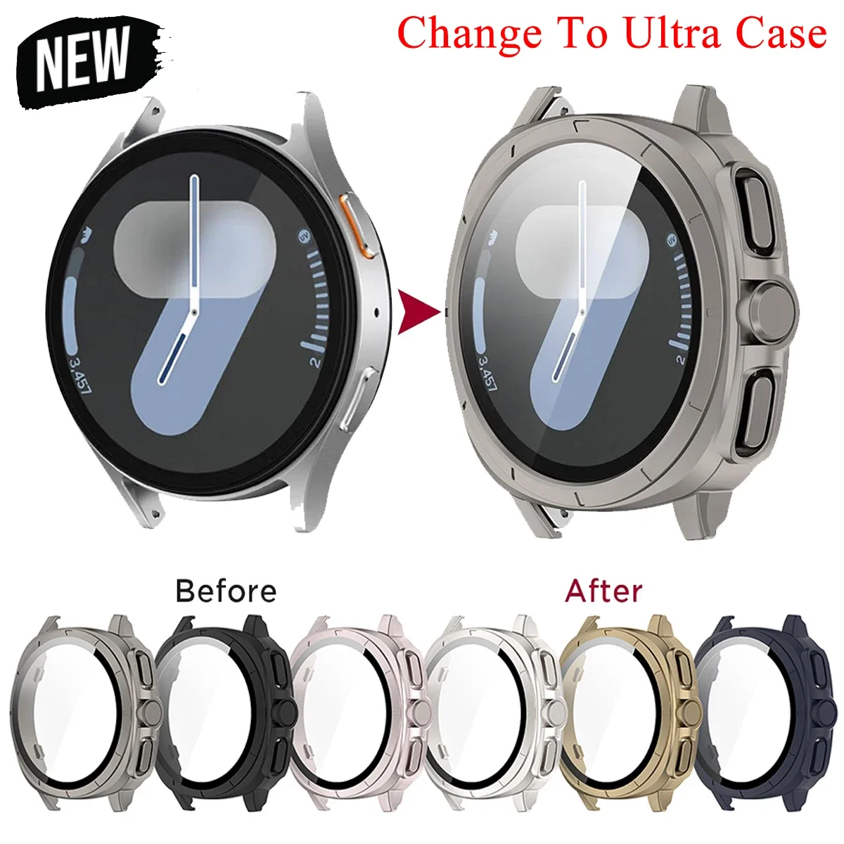 Glas + Hülle für Samsung Galaxy Watch 7 40 mm 44 mm Displayschutzfolie Change To Ultra Bumper Cover iWatch Galaxy Watch 7 Zubehör