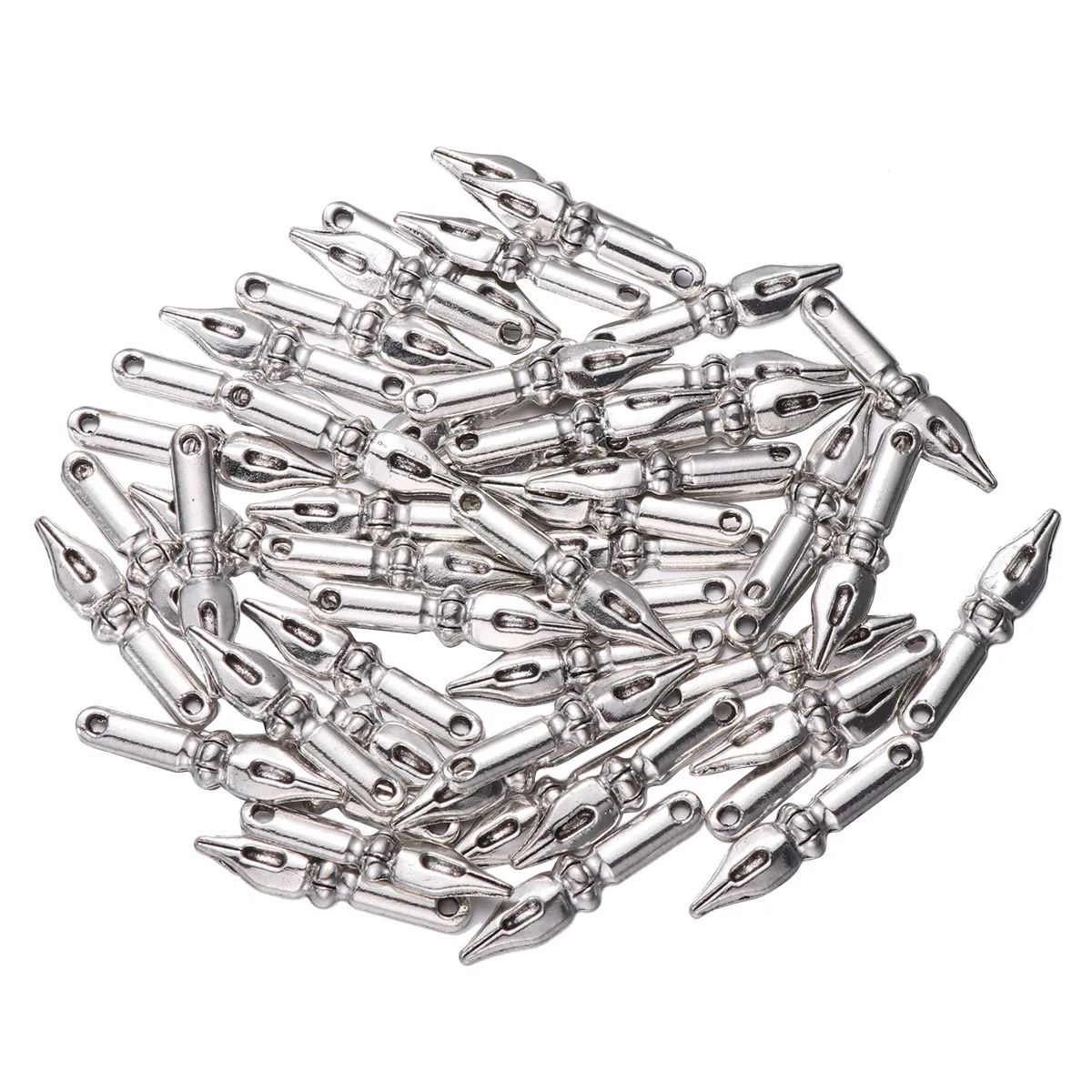 

50Pcs Graduation Season Pendant Alloy Charms Silver Polished Pen Shape DIY Jewelry Making Supplies for Bracelets Necklaces