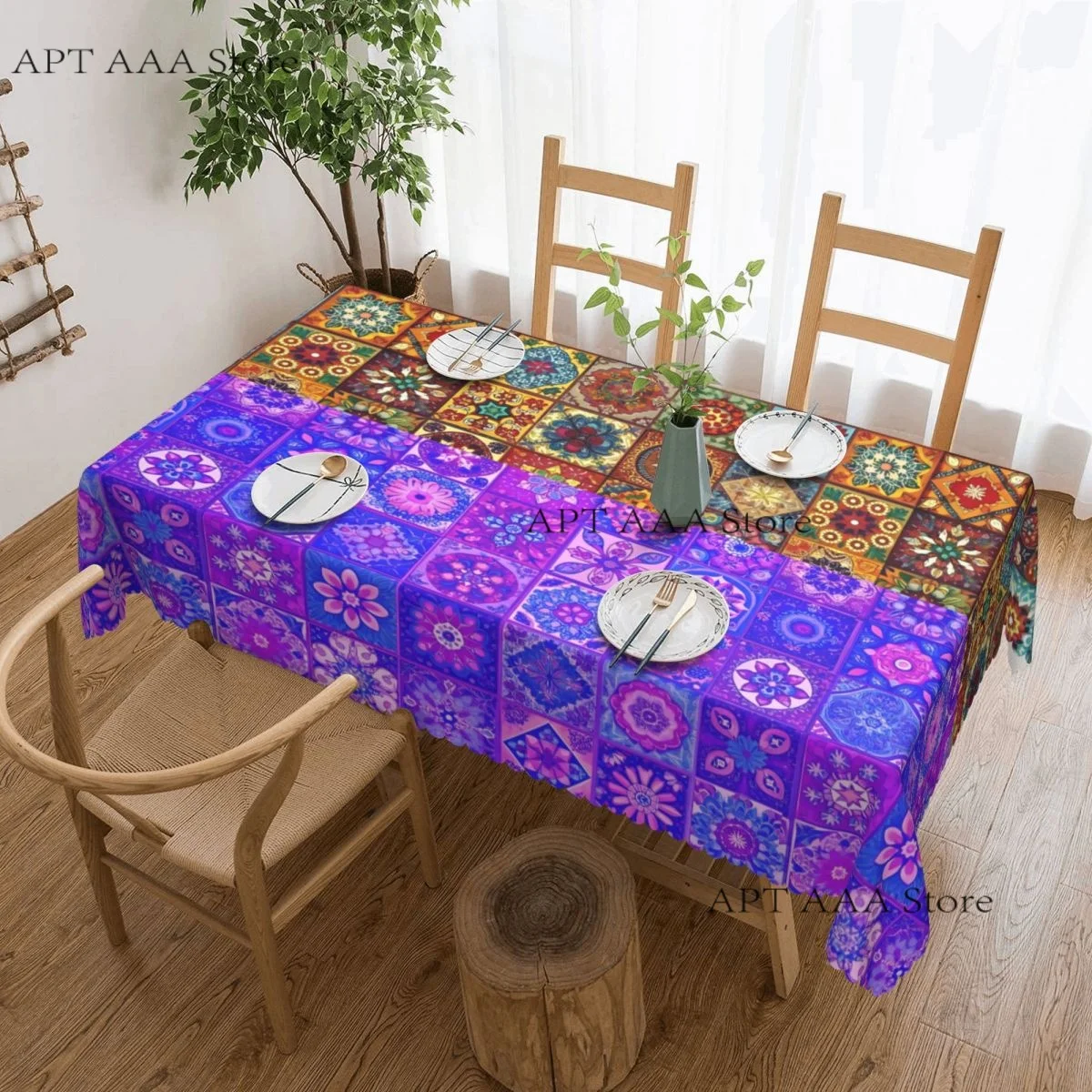 Ethnic Floral Pattern With Vintage Anti-stain Tablecloth rectangular Party Classic Waterproof