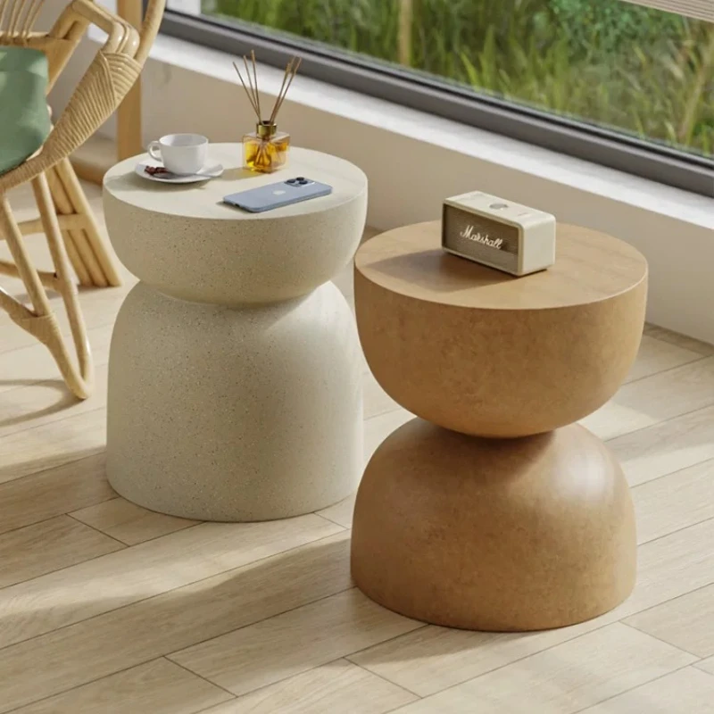Magnesium Cement Wabi Sabi End Table, Cream Finish Night Stand, Moisture Proof Art Coffee Table, Easy Clean Patio Sofa Desk