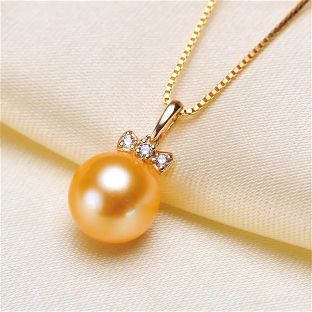 

DIY Accessory G18K Gold Pendant Empty Holder with Bow and Pearl Pendant Necklace Can Be Paired Fit 8-10mm Empty Holder G084