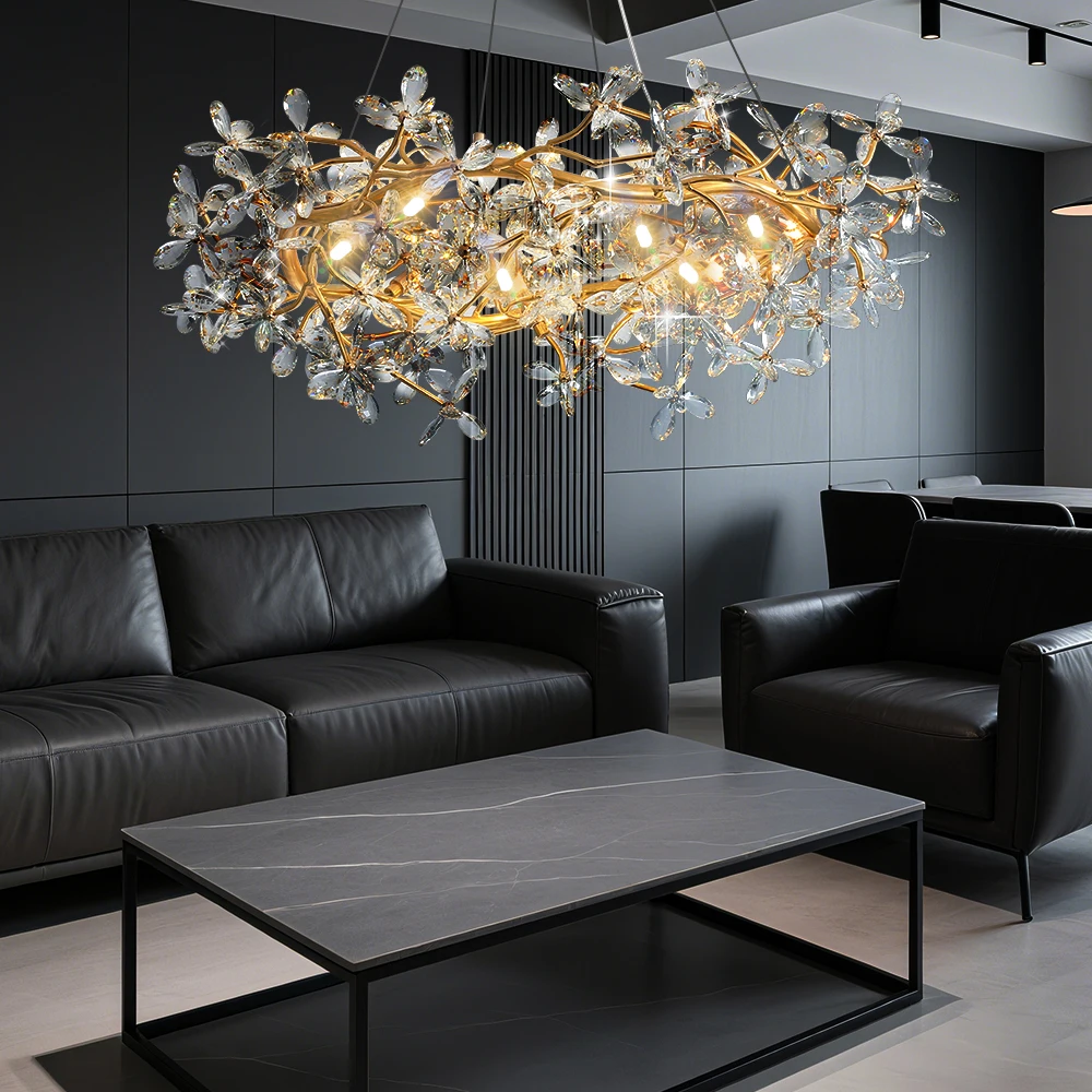 Luxury Transparent Crystal Chandelier Lights for Dining Living Room Crystal Pendant Light with Flower Bedroom K9 crystal lights