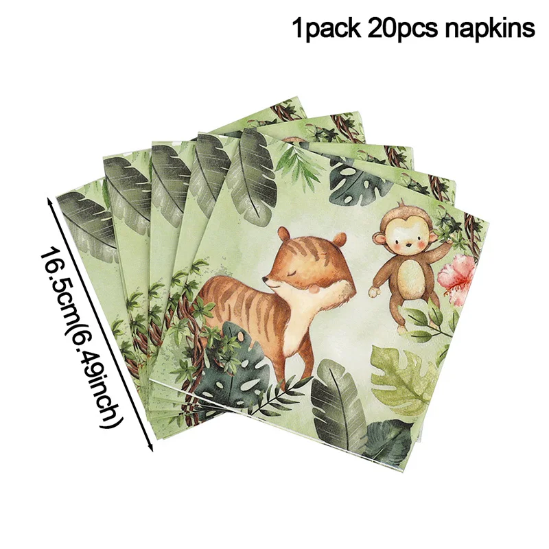 20pcs Wild One Palm Leaves Animal Napkins Jungle Safari Birthday Party Decoration Tropical Hawaii Themed Party Decoration Tissue