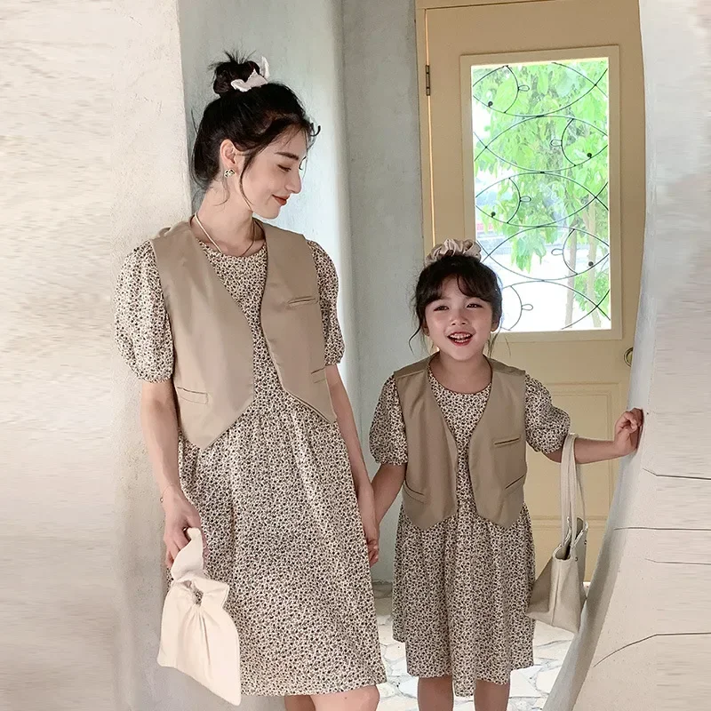 Coordinated Mother and Daughter Matching Equal Dress Set Mom Baby Girl Clothing Women Sleeveless Vest Dresses 2 Pieces Outfits