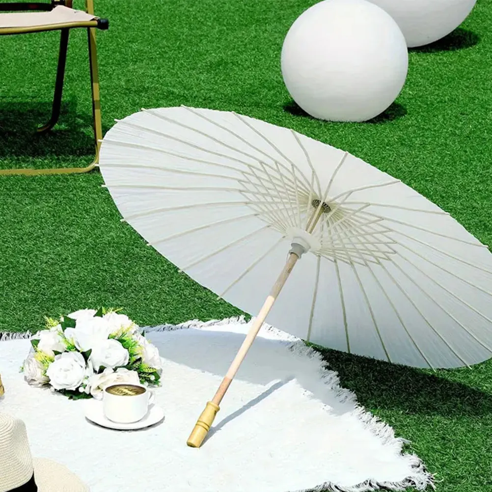 White Paper Parasol Umbrella Wedding Decoration Outdoor Event Shade Prop Elegant Vintage Style Chinese Japanese Inspired view 6