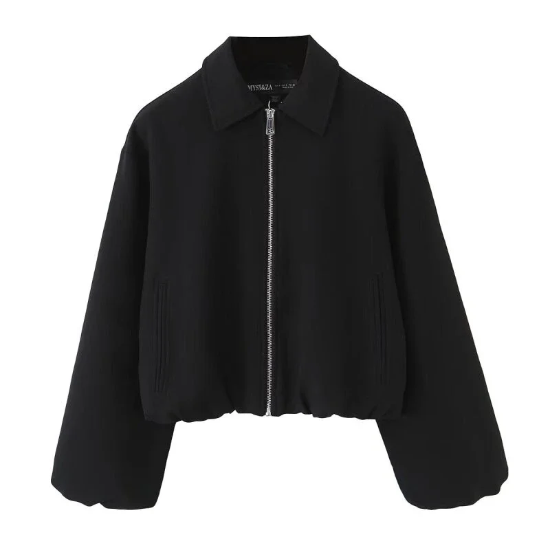 Autumn Winter Women Short Jacket Coat Zipper Pocket Outerwear Female Lady Streetwear Tops Khaki Black Tops